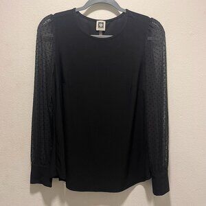 Anne Klein Black Women's Top Size Medium Lace-Sleeve Blouse